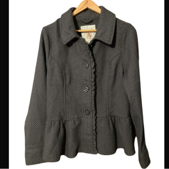 Decree- Peplum Woven Jacket Gray women’s Large - Picture 3 of 13